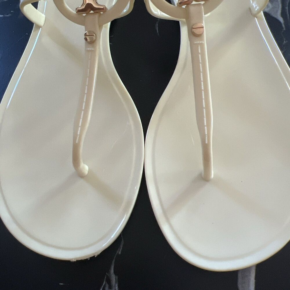 Tory Burch Cream Jelly Miller Sandals with Gold Logo - Picture 3 of 10